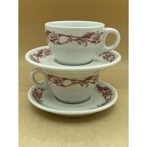 Mayer China Medford Pattern Diner Cup & Saucer Plate Red Red Floral Pair